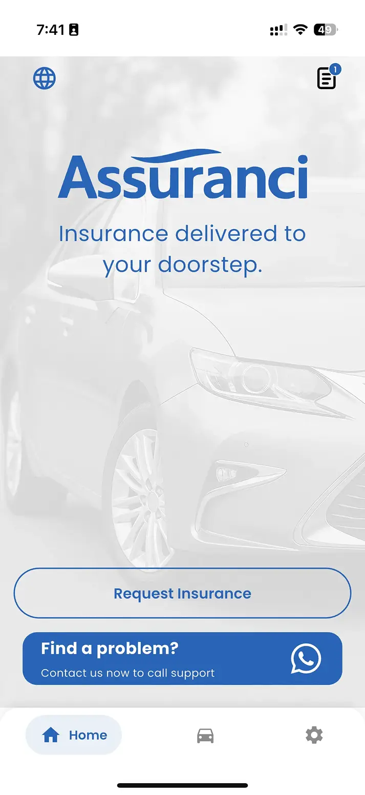 Assuranci app home screen